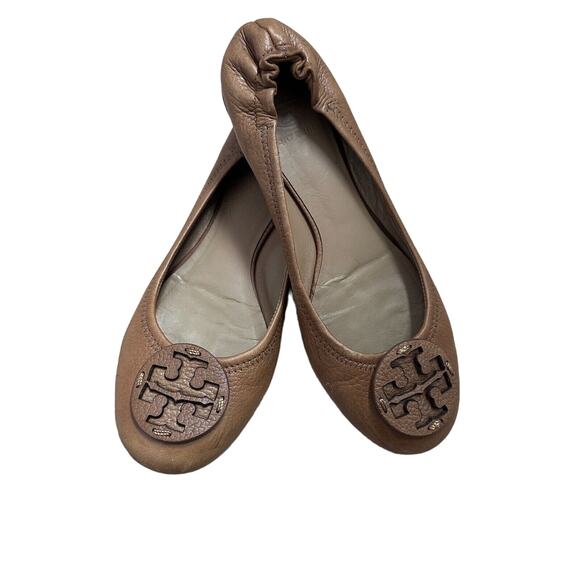 Tory Burch|Pebbled Leather Logo Ballet Flats|Brown|SZ 9-10‎ - Picture 1 of 12